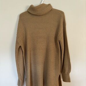 Long knit sweater, ruffle neck